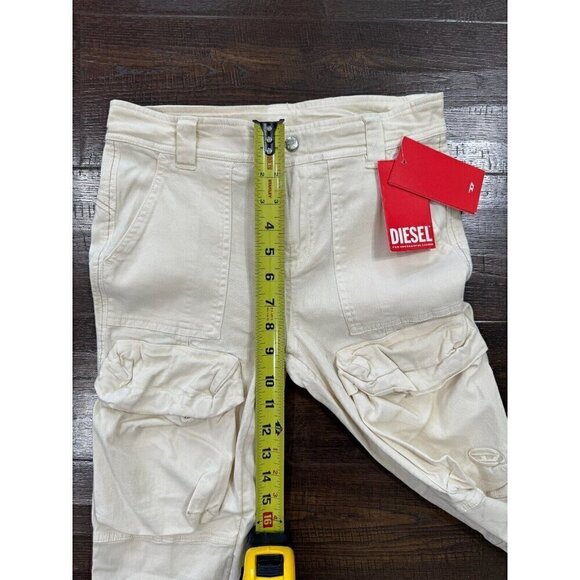 NWT Diesel Women P-Lan Trousers Slim Cut Cargo Pockets Zip Button Cream Size 24 - Picture 12 of 13